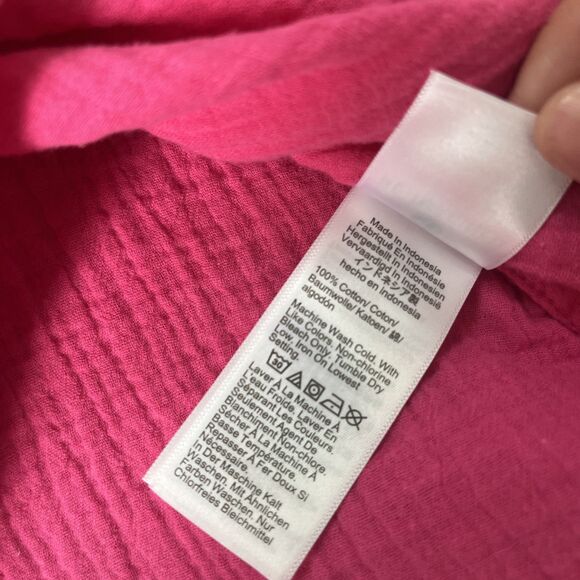 J Crew Gauze Button Up Shirt Womens Small Hot Pink Cotton Beach Cover up Preppy - Picture 3 of 6